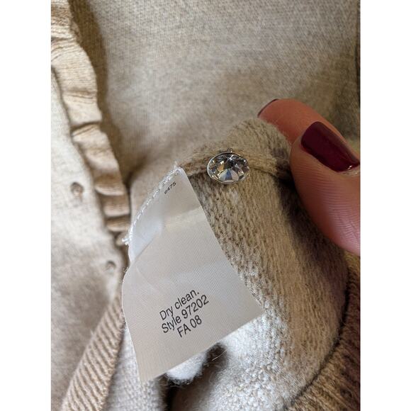 J.Crew Oatmeal Cashmere Blend Ruffle Trim Cardigan Feminine Coquette Small - Picture 6 of 7